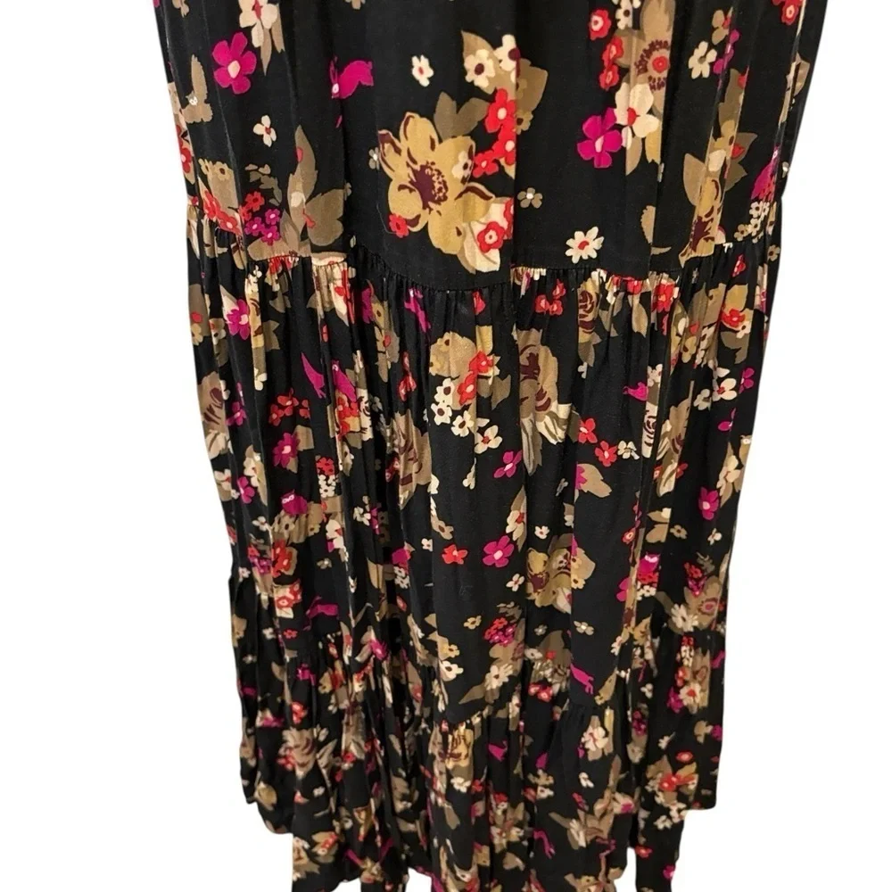 Kate Spade Floral Bouquet Silk Twill Midi Dress Sz XS Smocked Tiered Fall Love